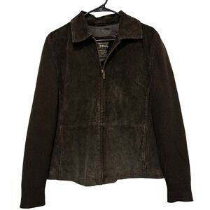 Fabio Womens Large Lined Suede Leather Knit Jacket Brown Full Zip